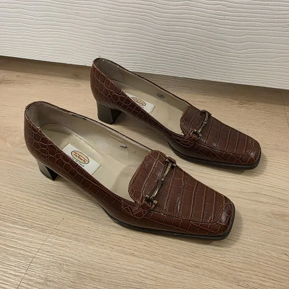 Vintage Talbots Brown Leather Snakeskin Preppy‎ Dark Academia Heels Size 6